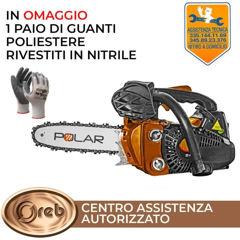 Motosega per potatura scoppio 25cc barra 25cm 1,2hp lama25cm polar  37320