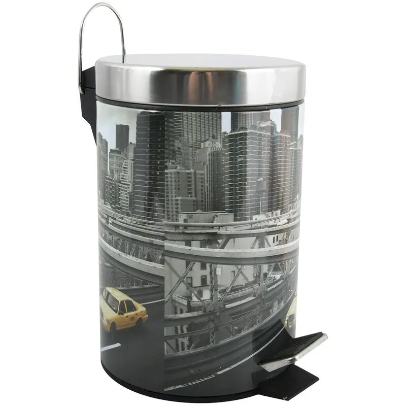  - Pattumiera 3L con coperchio 'New York' in acciaio inox 16,5 x 25,6 cm