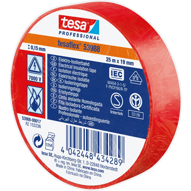  - Nastro isolan.certificato rosso mm.19(mt.25)