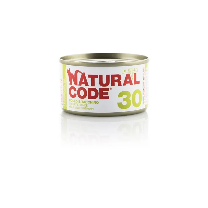 Natural Code Gatto Adulto, in Lattina 85gr 30 Pollo e Tacchino in Jelly