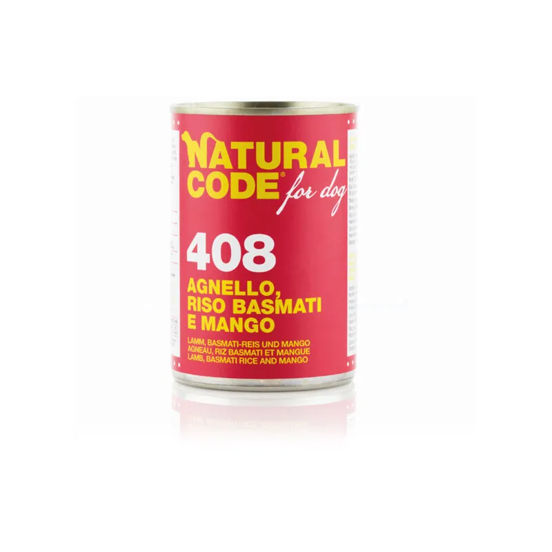 Natural Code - Cane Lattina 400gr 408 Agnello Riso Basmati e Mango