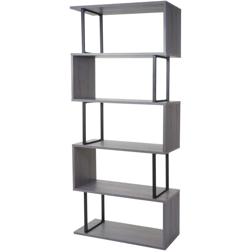 Non utilizzato] Libreria scaffale 3D mdf  091 5 ripiani 30x80x183cm legno metallo grigio - grey