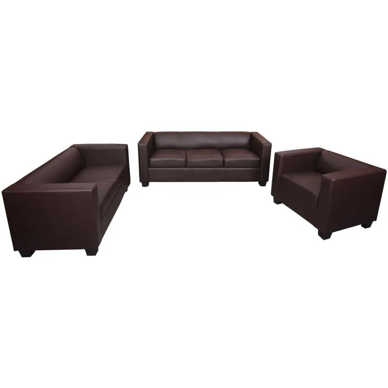  - non utilizzato] Salotto componibile lounge moderno elegante Lille M65 composizione 3-2-1 ecopelle marrone - brown