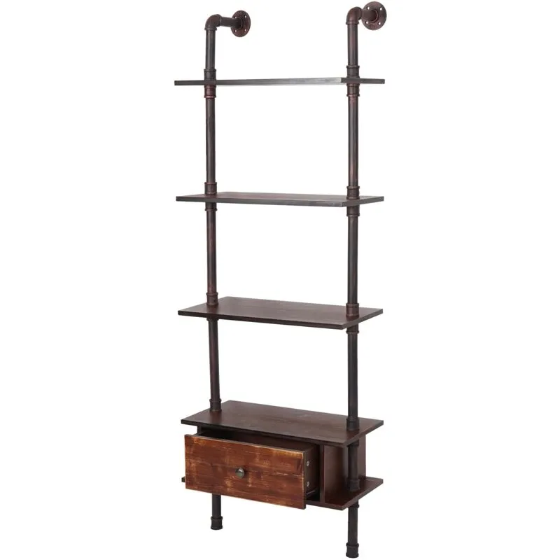 Non utilizzato] Scaffale libreria  592 4 ripiani cassetto metallo mdf marrone - brown