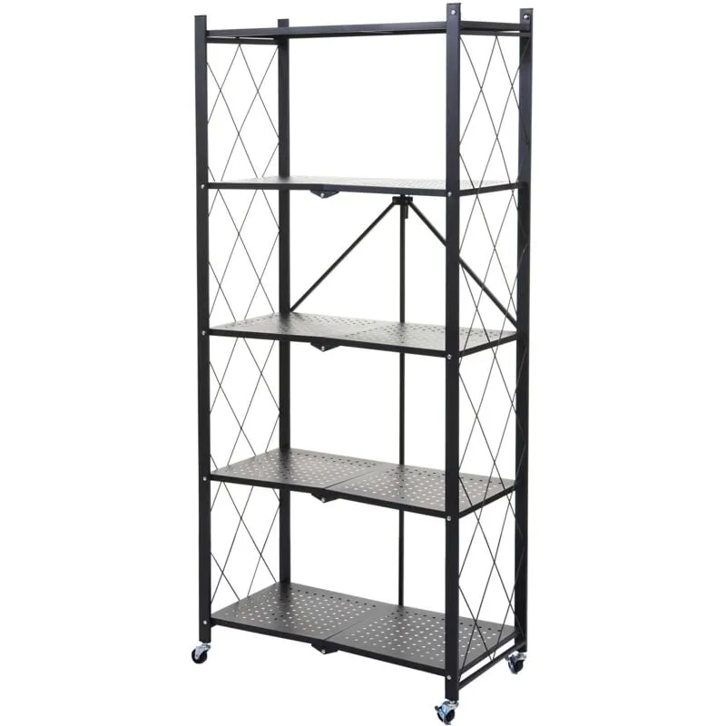 Scaffale libreria  783 pieghevole con ruote acciaio verniciato 5 ripiani nero - black