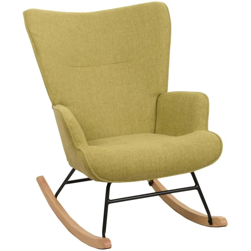  - non utilizzato] Sedia a dondolo 728, imbottita poltrona tv, legno massiccio metallo stoffa/tessuto 320g/m² verde - green