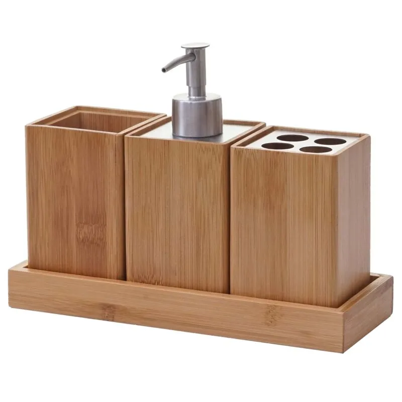 Non utilizzato] Set accessori da bagno  733 4 pezzi legno bambu e metallo - beige