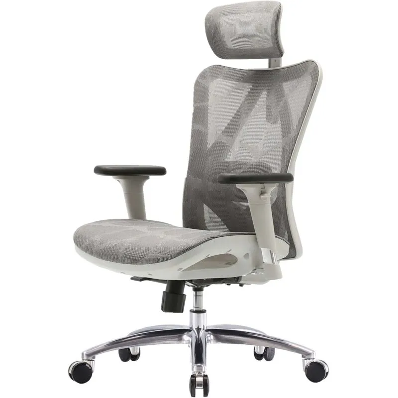 Sihoo - non utilizzato] poltrona ufficio ergonomica braccioli regolabili 150kg tessuto bianco e grigio