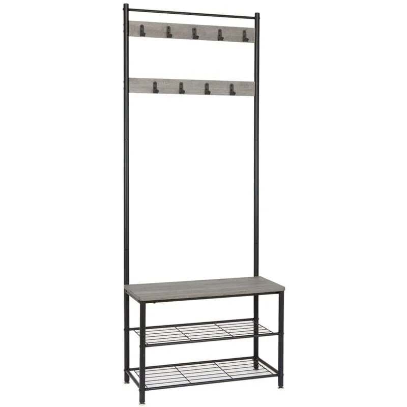 Meerveil Mondeer Appendiabiti da Terra, Appendiabiti Ingresso, Stand Appendiabiti con Scarpiera 9 Ganci, 175cm, Stile Industriale, per Ingresso