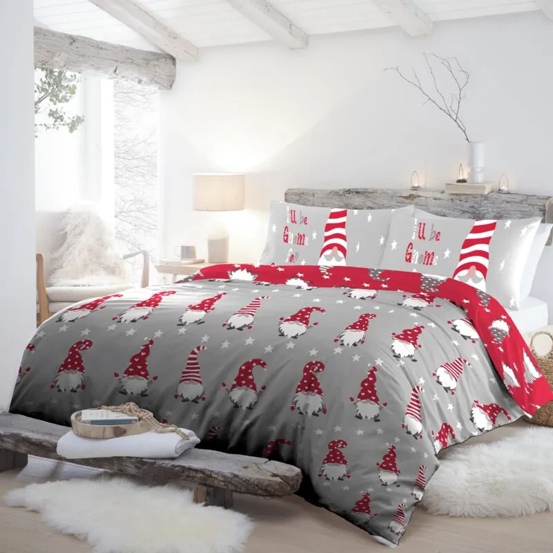  Christmas Gonks - Set copripiumino in 100% cotone spazzolato, 3 pezzi per letto matrimoniale, in argento GFCSV21PZU