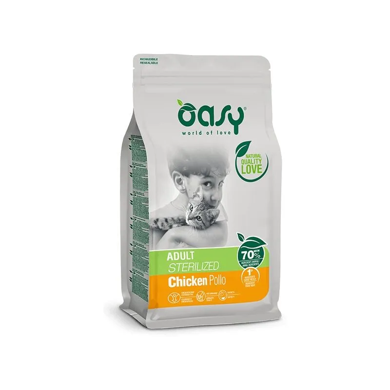 Oasy - Gatto - Croccantini Sterilised Pollo 300 gr - 1,5 - 7,5 Kg size 1