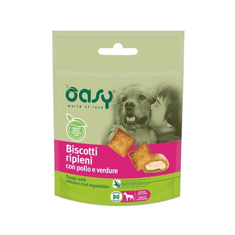 Oasy - Snack Per Cani biscotti ripieni con pollo e verdure 80 gr