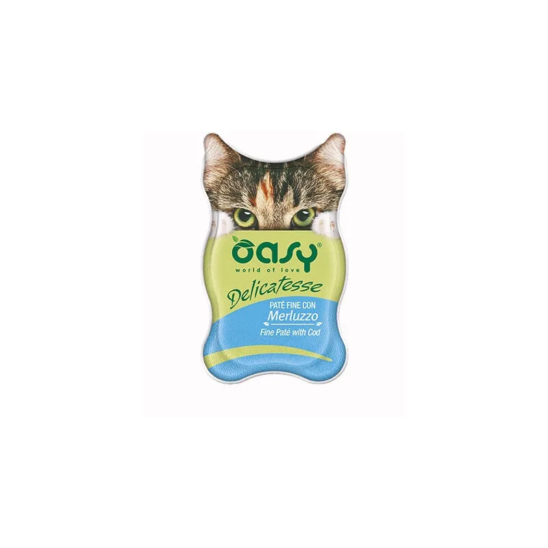 Umido Gatto delicatesse Paté con merluzzo Vaschetta 85 gr - Oasy