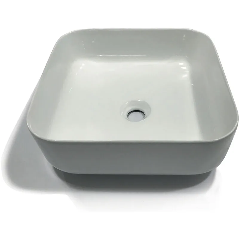 Ogomondo - lavabo da appoggio quadrato in ceramica bianco lucido