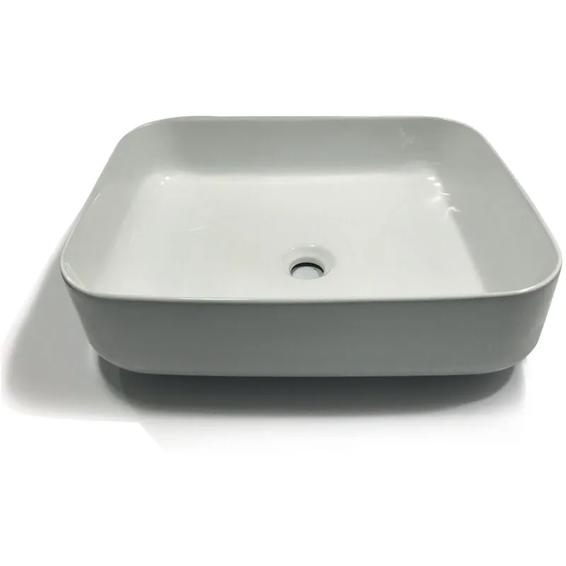 Ogomondo - lavabo da appoggio rettangolare in ceramica bianco lucido