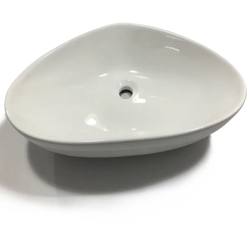 Ogomondo - lavabo da appoggio triangolare in ceramica bianco lucido