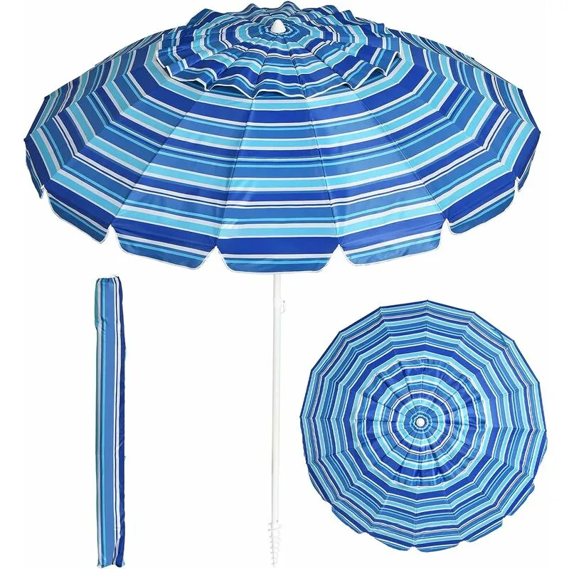 Ombrellone da spiaggia con 16 stecche in fibra di vetro, ombrellone da mare con palo in ferro e lega di zinco da 2,43 m, con Borsa di Trasporto