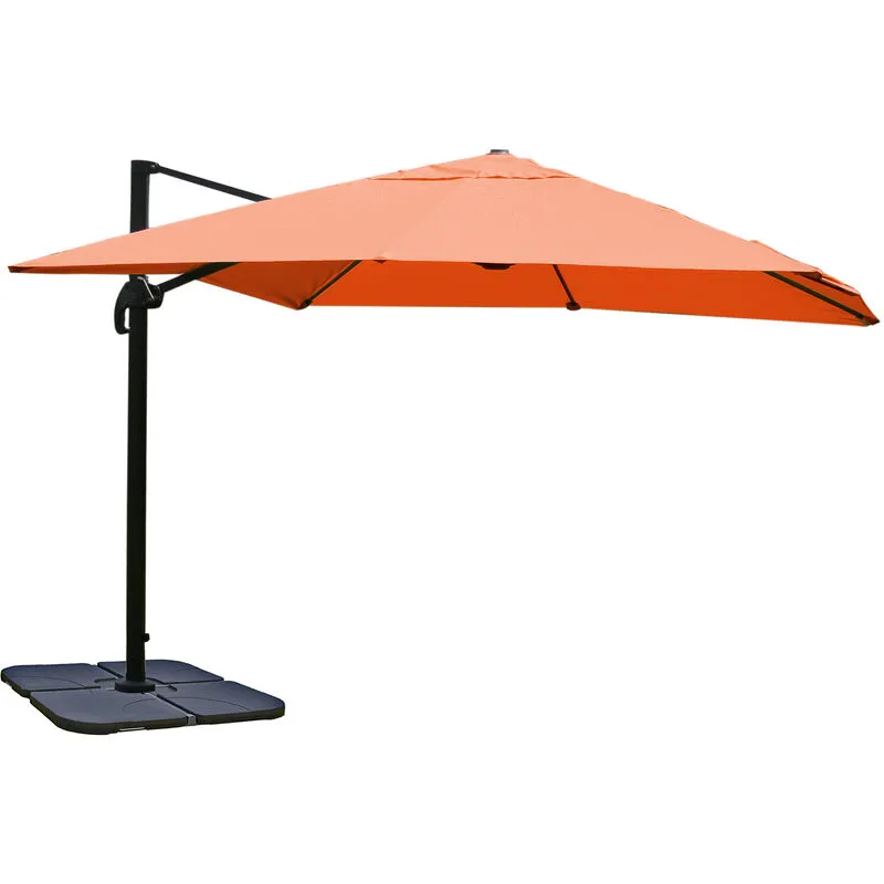  - Ombrellone parasole decentrato C-A96 3x3m alluminio arancione girevole con base