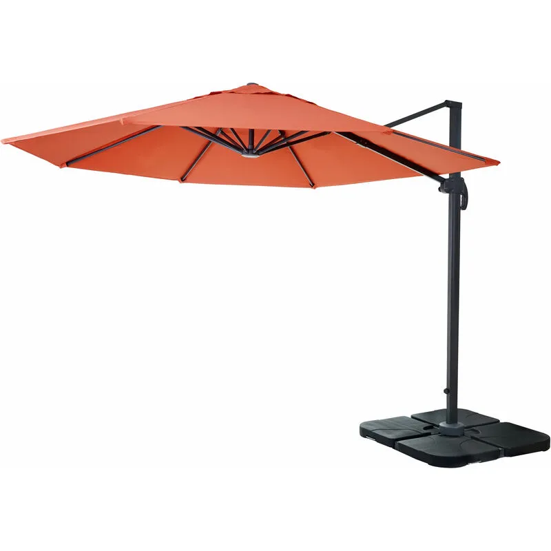 Ombrellone parasole decentrato HWC-A96 rotondo 3m arancio girevole con base - orange