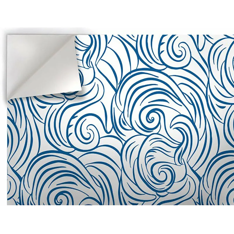 Onde ricce - Pellicola stampata adesiva in pvc finitura opaca - Colore: Celeste - Misura: 100x200 cm