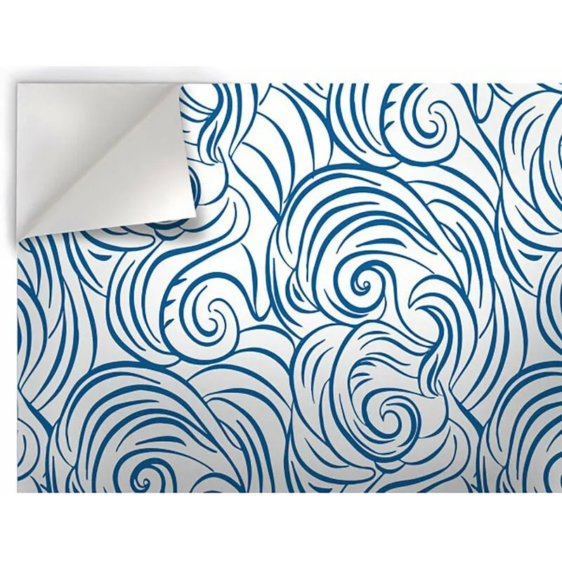 Onde ricce - Pellicola stampata adesiva in pvc finitura opaca - Misura: 100x300 cm - Colore: Celeste