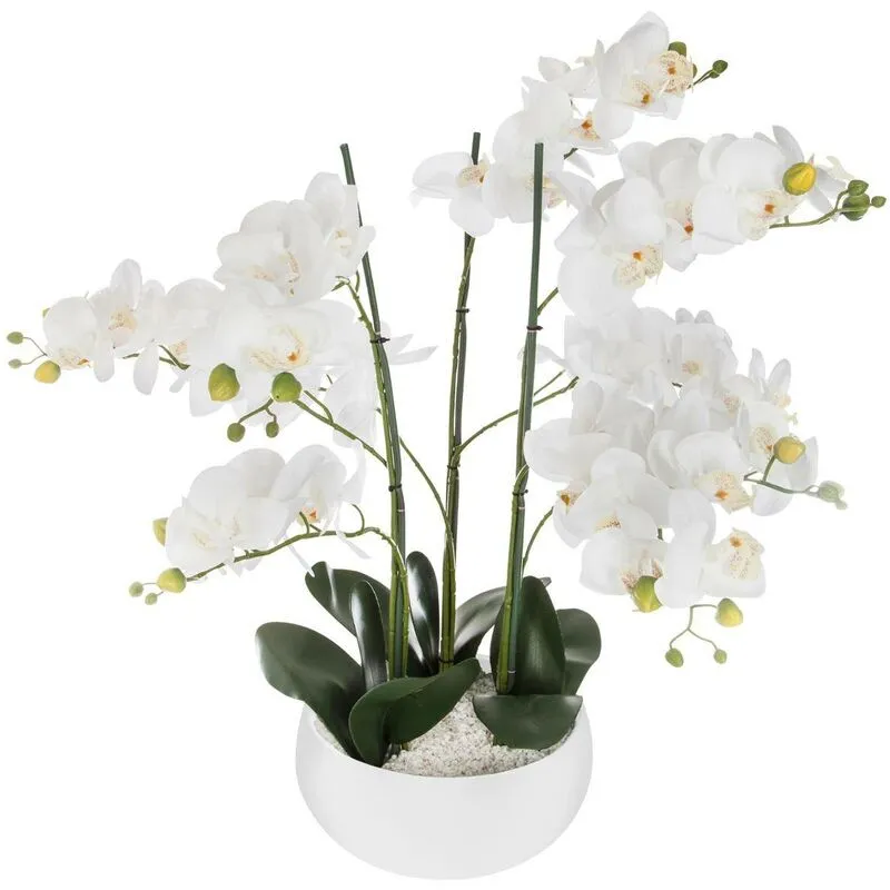 Atmosphera - Orchidea artificiale in ceramica bianca h65cm - orchidea vaso in ceramica bianca, cemento, pietra, polietilene, dimensioni d. 25 x h. 65