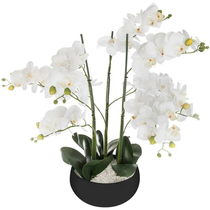 Atmosphera - Orchidea artificiale in ceramica nera h65cm - vaso per orchidee in ceramica nera, cemento, pietra, polietilene, dimensioni d. 25 x h. 65