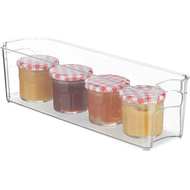 Organizer Frigorifero, Contenitori, Cassetti Frigo Salvaspazio, Manici, Alimenti, 10x11x37,5 cm, Trasparente - Relaxdays