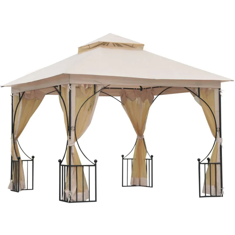  Gazebo da Giardino in Metallo 3x3m con Tetto Traspirante e Zanzariere