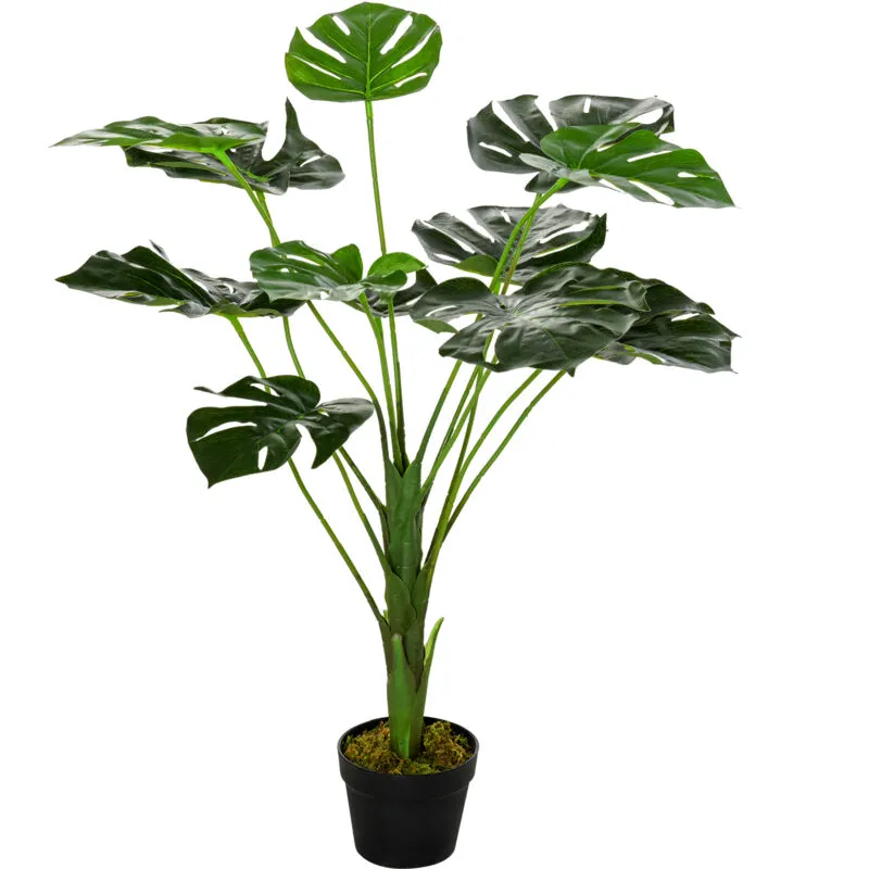  Monstera Artificiale Alta 85cm 13 Foglie e Vaso per Interno ed Esterno