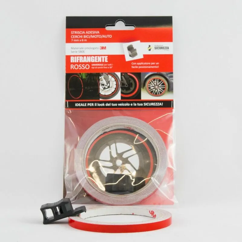 Pack strisce adesive per cerchi auto/moto/bici Rifrangenti materiale 3M Packaging - 6 pack strisce Rifrangenti Rosse