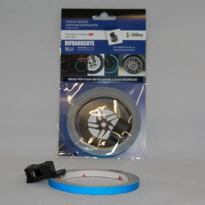 Pack strisce adesive per cerchi auto/moto/bici Rifrangenti materiale 3M Packaging - 6 pack strisce Rifrangenti Blu