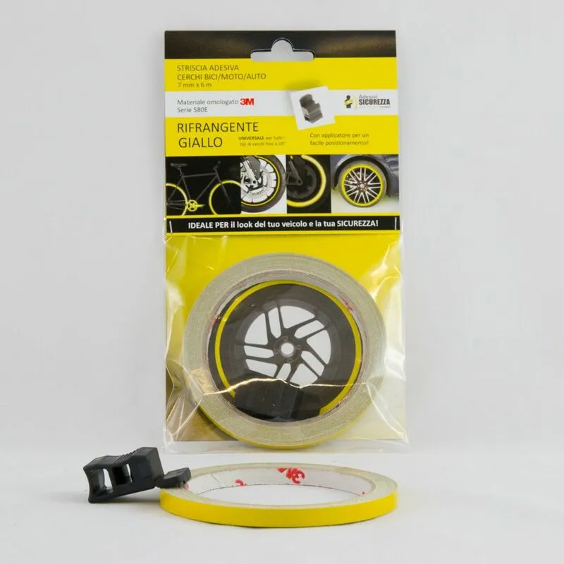 Stickerslab - Pack strisce adesive per cerchi auto/moto/bici Rifrangenti materiale 3M Packaging - 6 pack strisce Rifrangenti Gialle