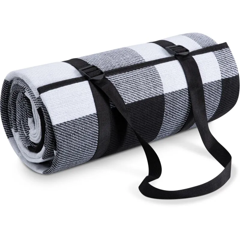 Coperta Picnic Campeggio xxl Spiaggia Coperta Picnic Impermeabile Con Maniglia 150x200cm, Nero - Bianco 1 - Paco Home