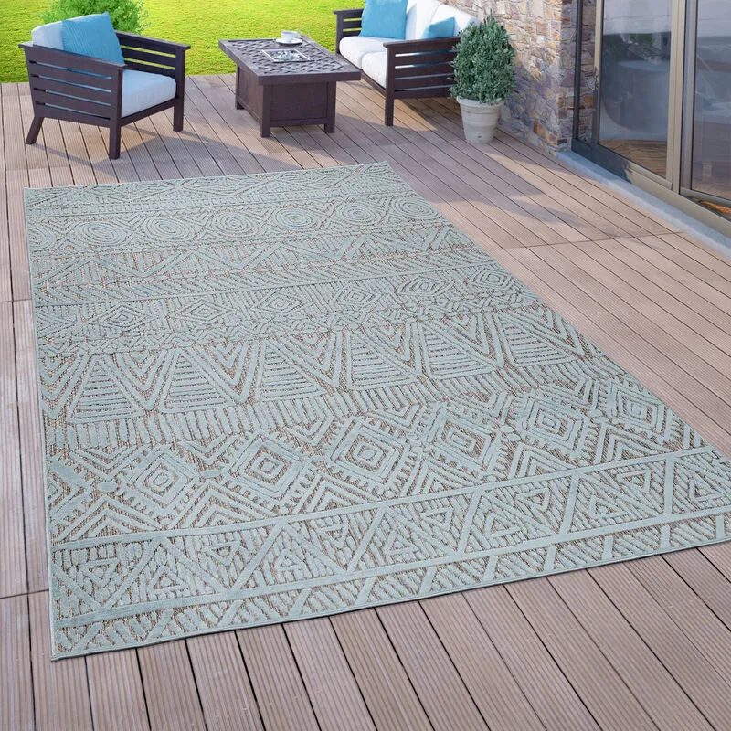 Per interni ed esterni, per balcone e terrazza, piatto, etnico 3D, turchese 80x150 cm - Paco Home