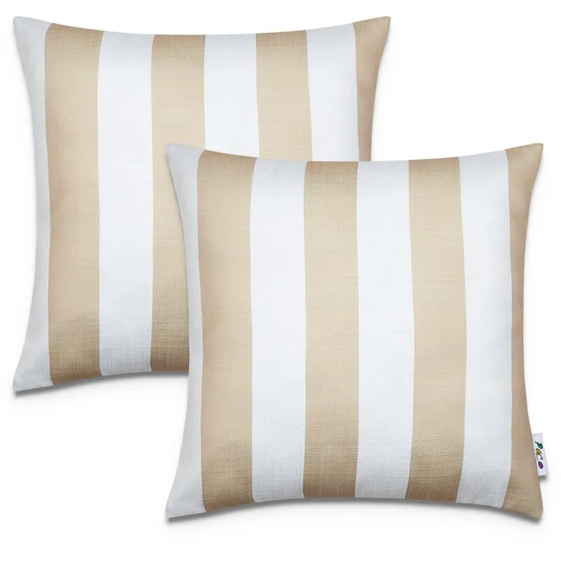 Set 2 Fodere Cuscino 45x45 Copricuscino Righe Per Interni Ed Esterni Deco Beige 1, 2pcs-Set - Paco Home