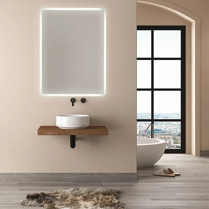 Specchio Retroilluminato led Rotondo 50cm Interruttore Touch Parete Bagno IP44 Argento, Specchio illuminato (80x60cm) - Paco Home