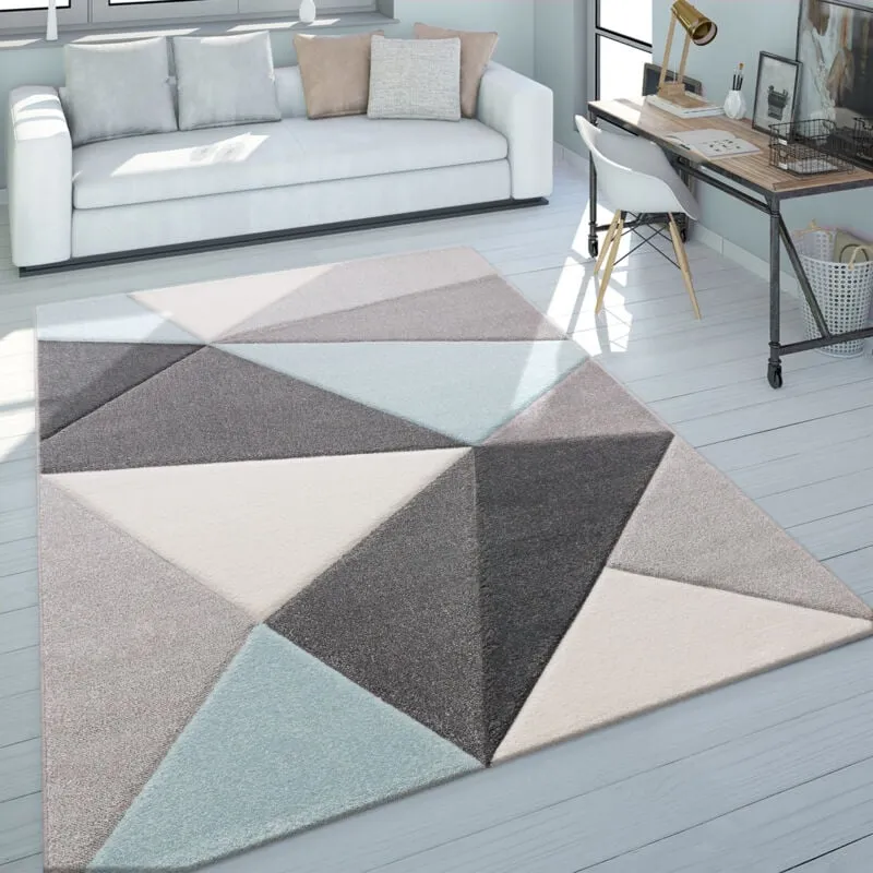 Paco Home - Tappeto 3D triangoli pastello trend grigio turchese 160x230 cm