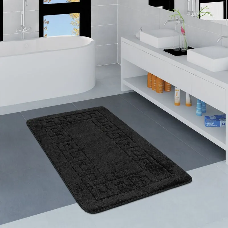 Tappeto Bagno Moderno Bordura Scendibagno Antiscivolo Tappetino da bagno Nero 40x55 cm - Paco Home