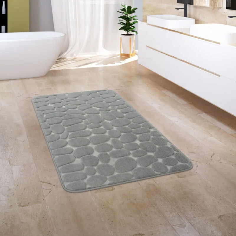 Tappeto Bagno Lavabile In Lavatrice Antiscivolo Morbido Ottica Di Pietra Grigio 60x100 cm - Paco Home