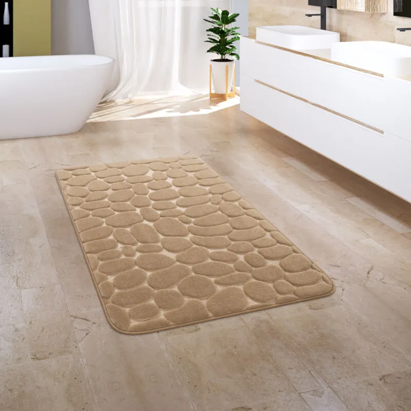 Tappeto Bagno Lavabile In Lavatrice Antiscivolo Morbido Ottica Di Pietra Beige Beige Taupe 50x80 cm - Paco Home