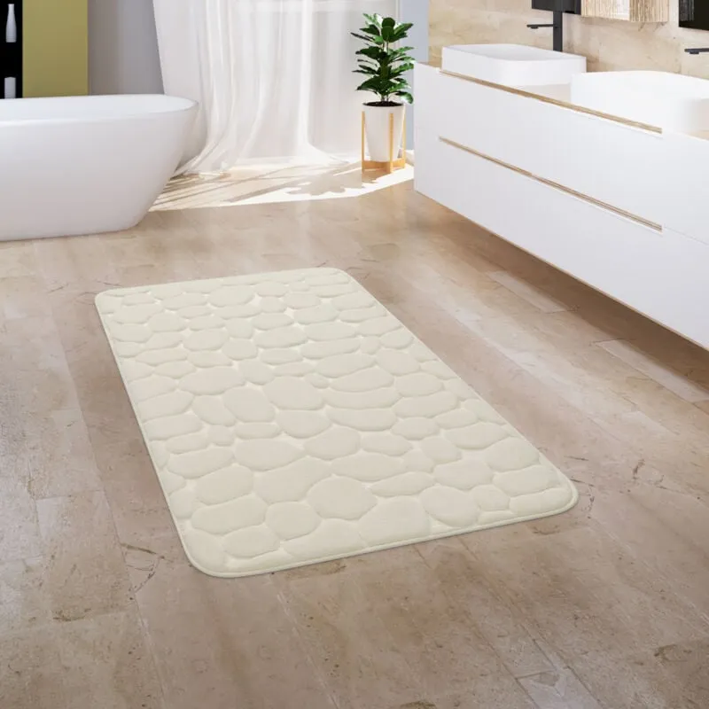 Paco Home Tappeto Bagno Lavabile In Lavatrice Antiscivolo Morbido Ottica Di Pietra Crema 60x100 cm