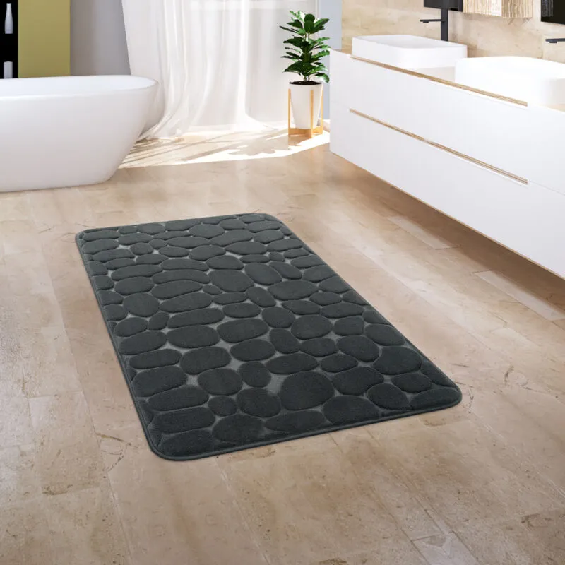 Tappeto Bagno Lavabile Lavatrice Antiscivolo Morbido Ottica Di Pietra Antracite 50x80 cm - Paco Home