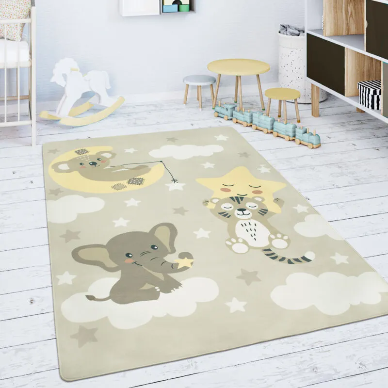 Tappeto Bambini Cameretta Da Gioco Bebè Stella Nuvola Luna Beige Bianco 120x160 cm - Paco Home