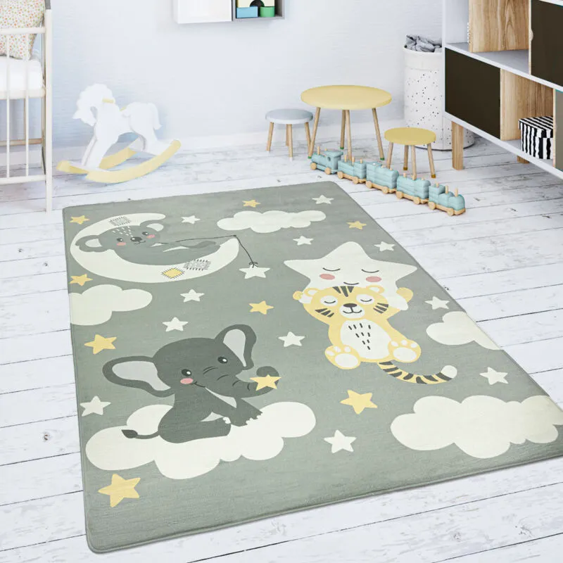 Tappeto Bambini Cameretta Da Gioco Bebè Stella Nuvola Luna Grigio Bianco 155x230 cm - Paco Home