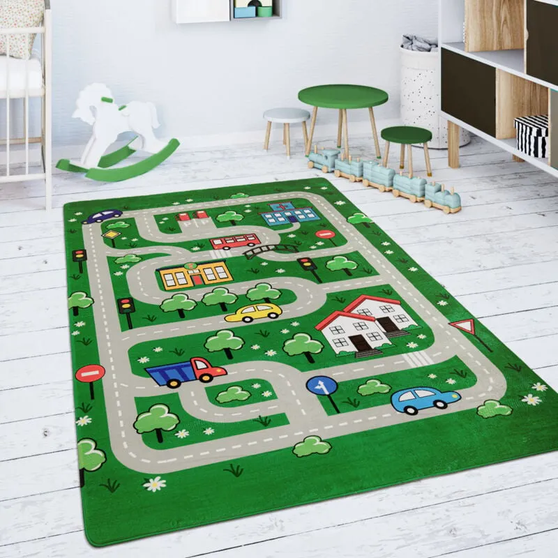 Tappeto Bambini Cameretta Da Gioco Bebè Tappeto Stradale Verde 155x230 cm - Paco Home