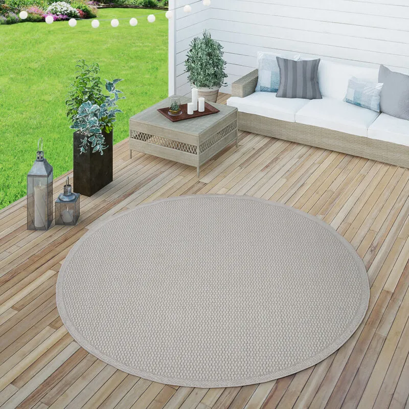 Tappeto da esterni per terrazza e balcone, da cucina, tinta unita, crema-beige ø 160 cm tondo - Paco Home