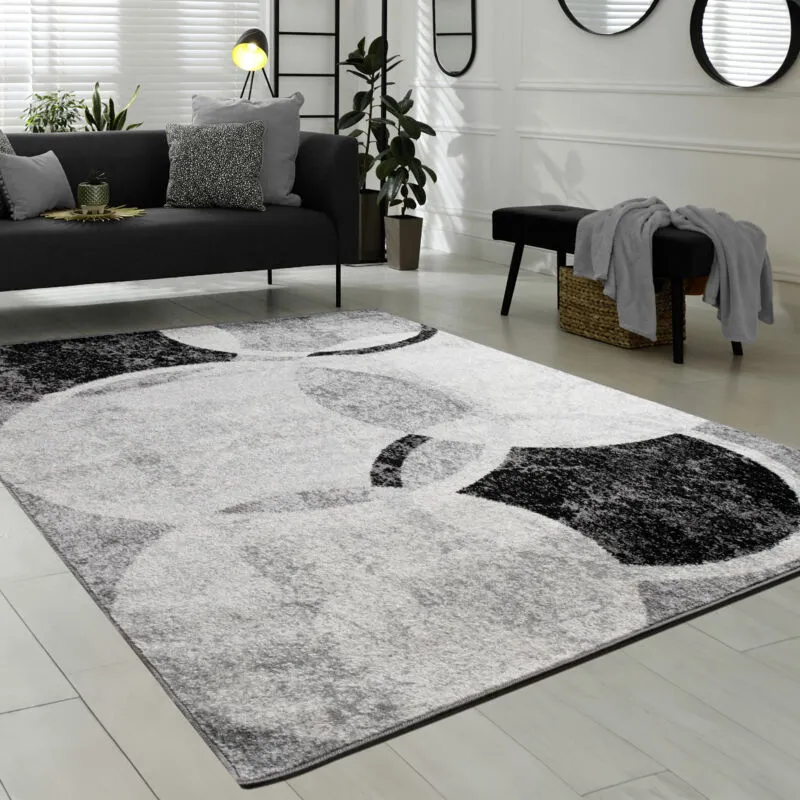 Paco Home - Tappeto Di Design Per Salotto Motivo a Cerchio Grigio Crema Prezzo Eccezionale 120x170 cm