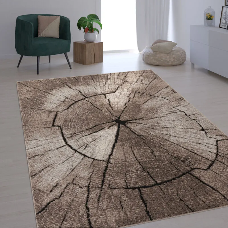 Tappeto Elegante Di Design Con Tronco D'Albero Natura Grigio Marrone Beige ø 120 cm tondo - Paco Home