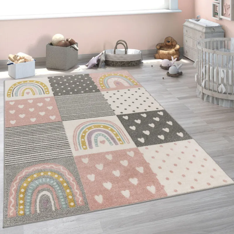 Tappeto per bambini cameretta bambine bambini diversi motivi e dimensioni ø 200 cm tondo, Crema Rosa Grigio - Paco Home